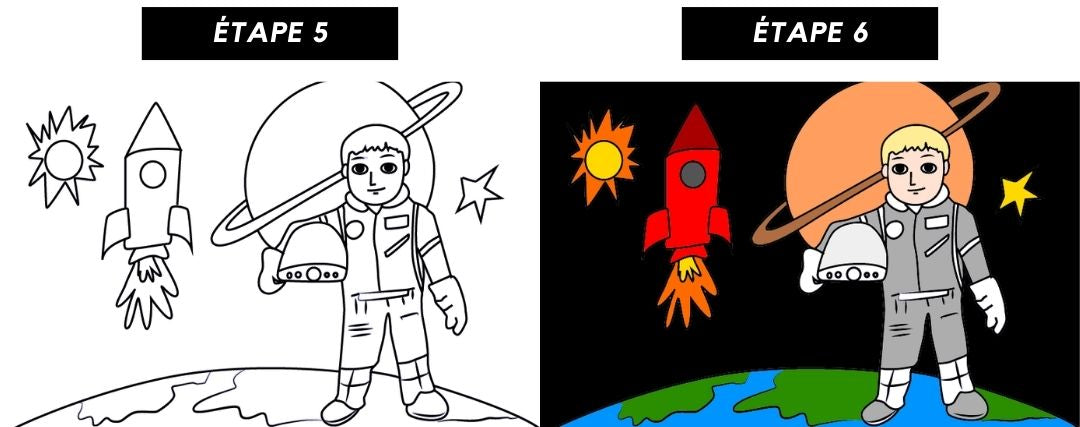 Dessiner Astronaute Enfant Partie 5 et 6