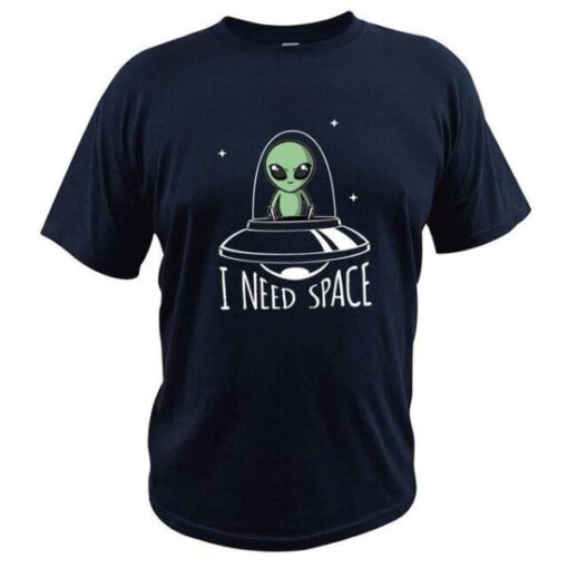 t shirt alien i need space bleu